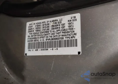 2008 Honda Odyssey Lx from USA, damaged, VIN 5FNRL38268B037055